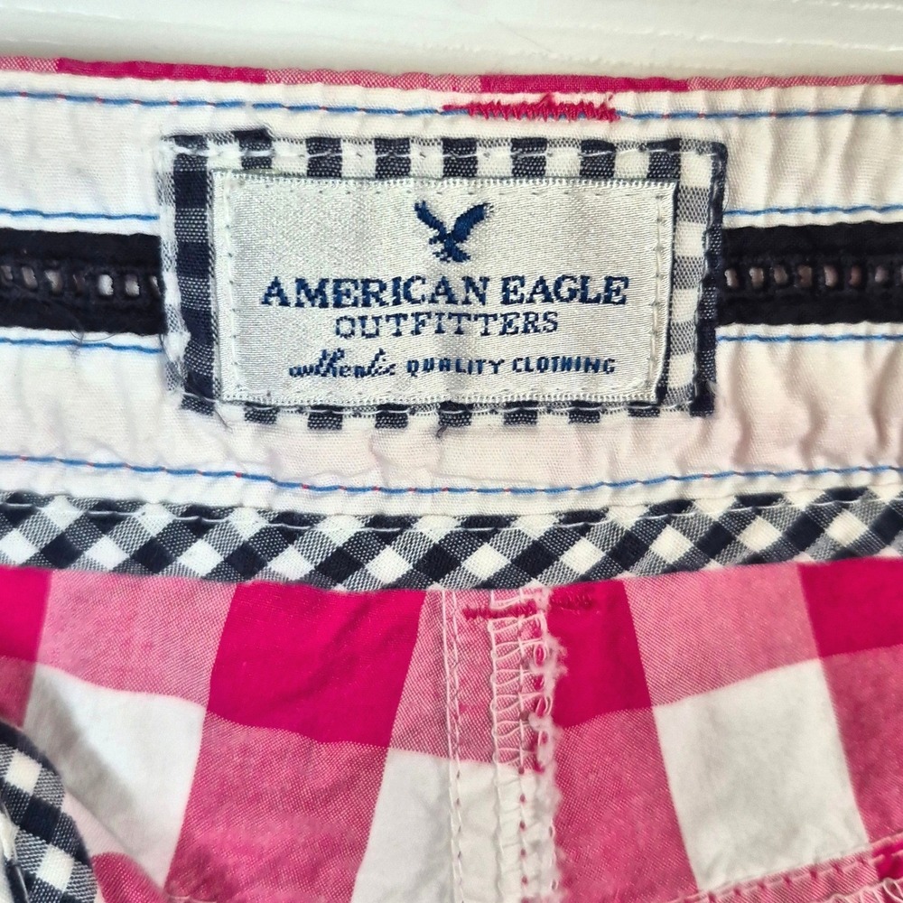 American Eagle Y2K Live Your Life pink white gingham plaid shorts women's 6 - Picture 6 of 9